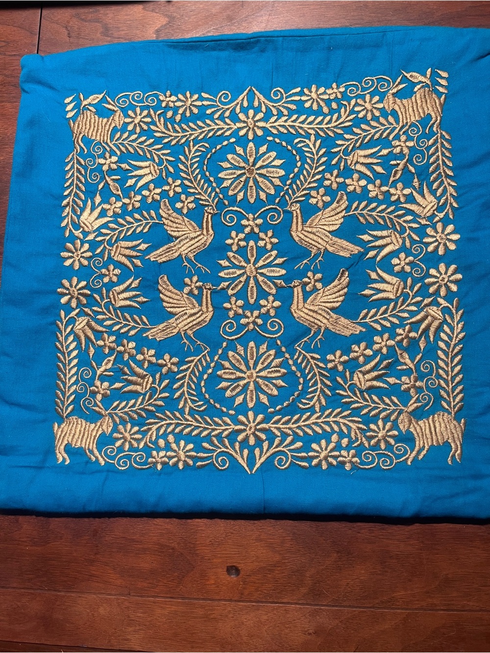 Made in Mexico - Otomi Pillowcase - blue and gold - 18x18